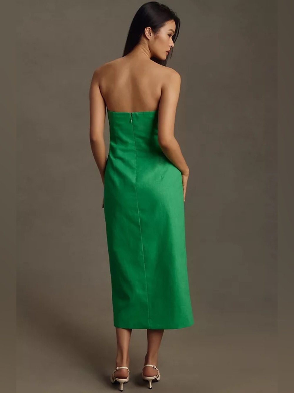 New Anthropologie Mare Mare Strapless Trench Midi Dress Linen Kelly Green M NWT - Picture 3 of 11